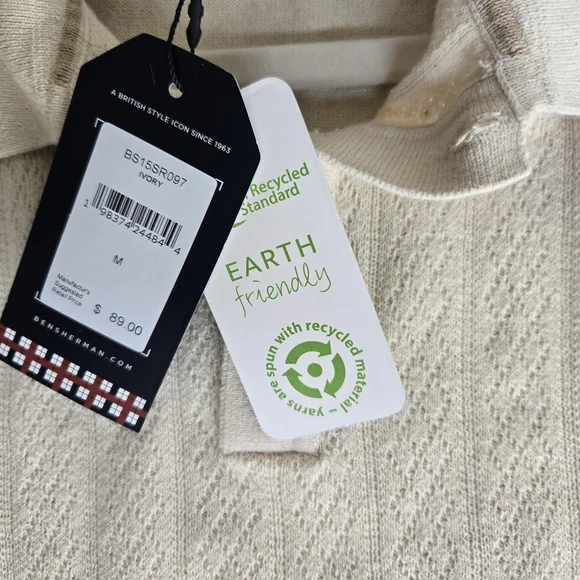 NWT-BEN SHERMAN Off-White Polo Shirt. Size M - Picture 9 of 11